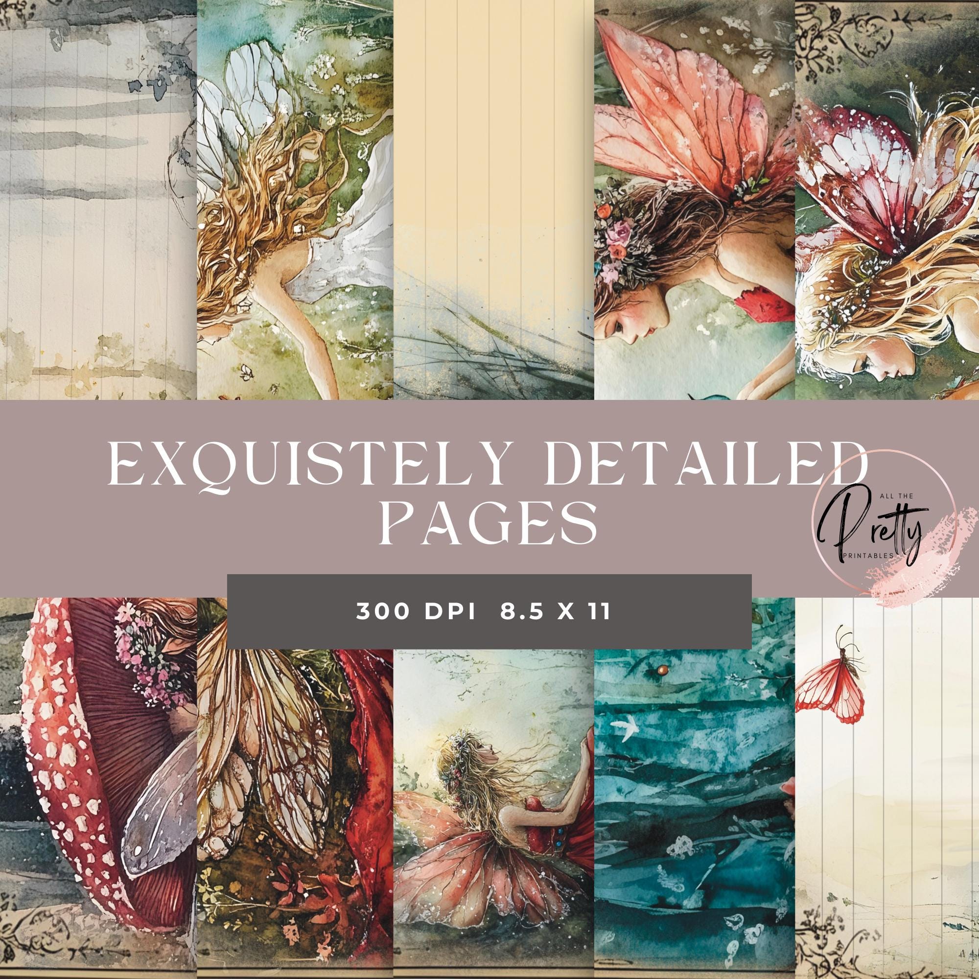 Ruby Forest Fairies Junk Journal Pages – 12 Printable Watercolor ...