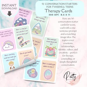 Kawaii 52 Tween & Teen Conversation Cards Therapy Teenager CONVERSATION CARDS | Conversation Starters | Printable Communication Cards