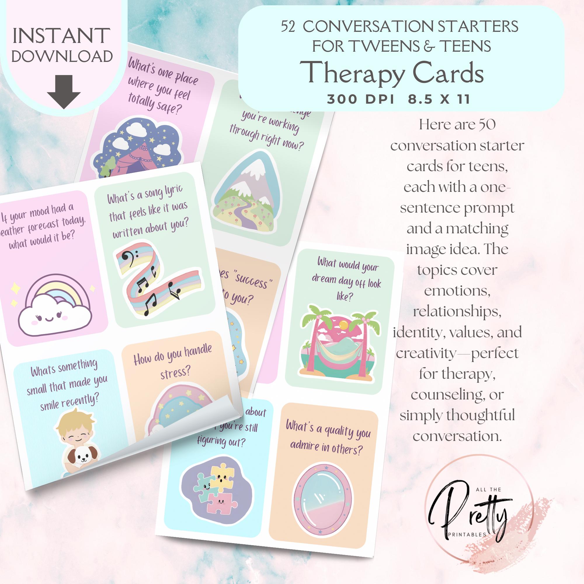 Kawaii 52 Tween & Teen Conversation Cards Therapy Teenager CONVERSATION ...