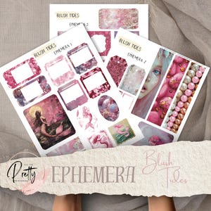 Blush Tides Meerjungfrau Junk Journal Ephemera Printables Bundle Pink Digitale Postkarte Pinke Sirene Ephemera Scrapbooking Papier Handwerk Collage Sheet