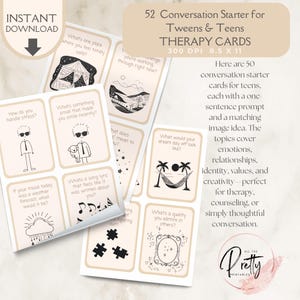 Minimalist 52 Tween & Teen Conversation Cards Therapy Teenager CONVERSATION CARDS | Conversation Starters | Printable Communication Cards