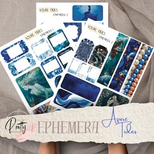 Azur Gezeiten Meerjungfrau Journal Ephemera Printable's Bundle Blaue Digitale Seiten Meerjungfrau Folio Ephemera Scrapbooking Papier Handwerk Collage Sheet