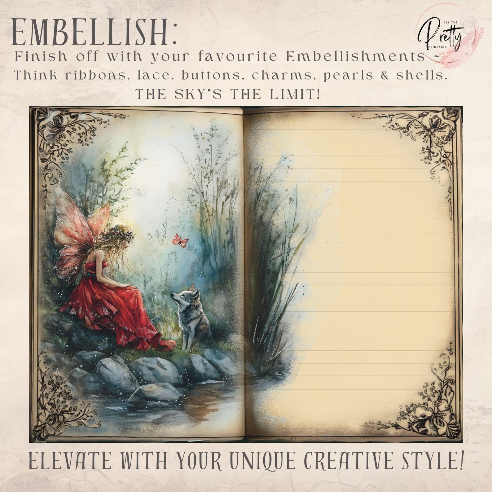 Ruby Forest Fairies Junk Journal Pages – 12 Printable Watercolor ...