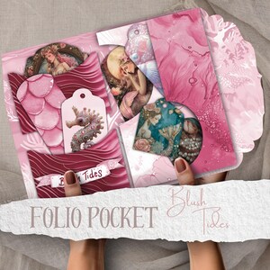 Blush Gezeiten Meerjungfrau Junk Journal Folio Kit Printable's Bundle Junk Journal Meerjungfrau Folio Ephemera Scrapbooking Papier Handwerk Collage Sheets