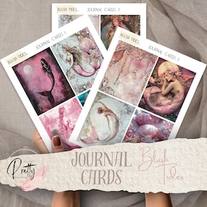 Blush Gezeiten Meerjungfrau Junk Journal Karten Printable's Bundle Pink Digitale Postkarten Pink Sirene Ephemera Scrapbooking Papier Handwerk Collage Sheet