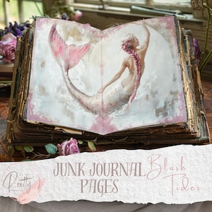 Blush Gezeiten Mermaid Junk Journal Seiten druckbare Bündel Rosa Digitale Seiten Mermaid Folio Ephemera Scrapbooking Papierhandwerk Collage Sheet