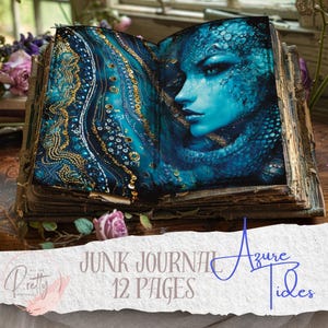 Azur Gezeiten Mermaid Junk Journal Seiten druckbare Bündel Blau Digitale Seiten Mermaid Folio Ephemera Scrapbooking Papier Handwerk Collage Sheet