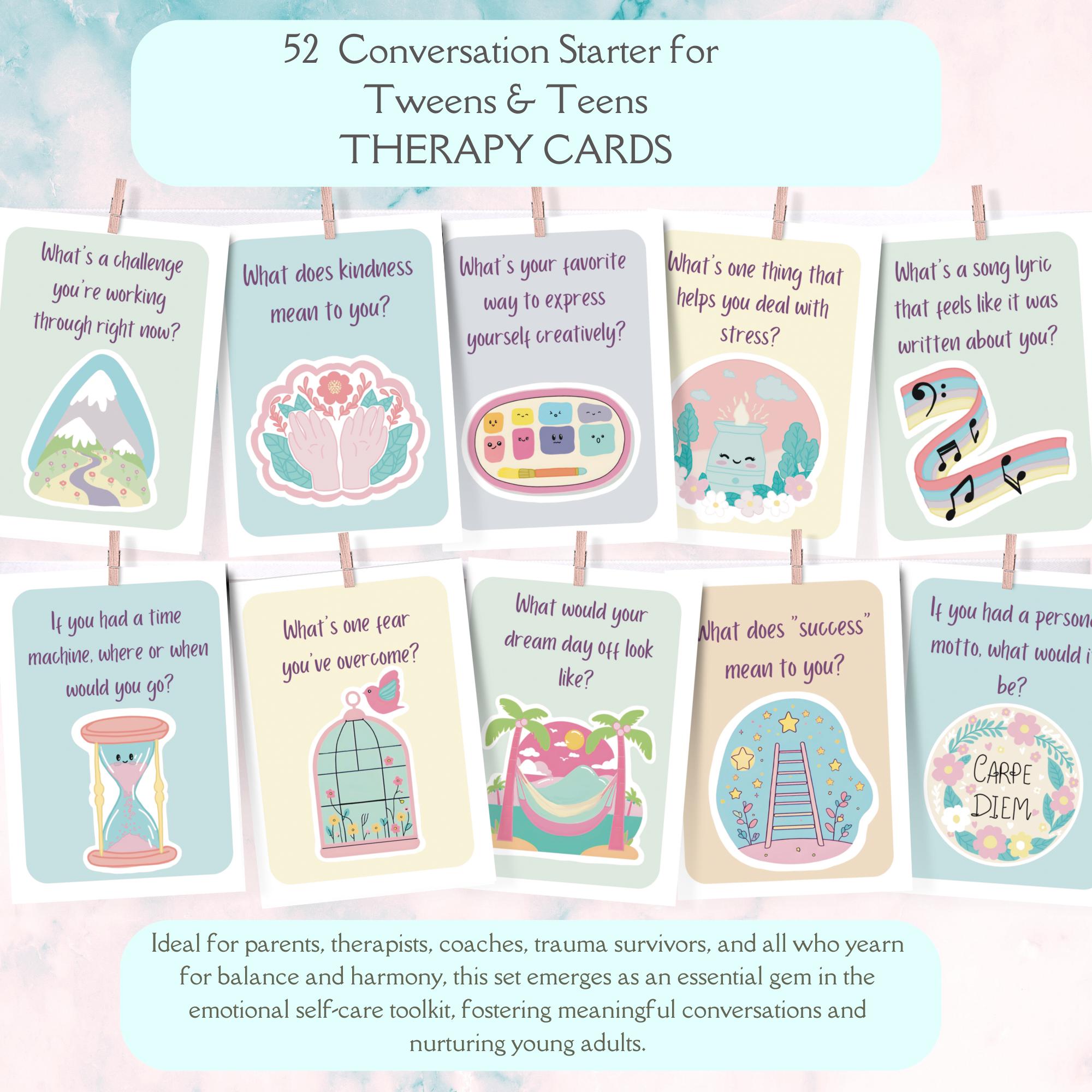 Kawaii 52 Tween & Teen Conversation Cards Therapy Teenager CONVERSATION ...
