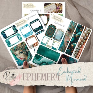 Verzauberte Meerjungfrauen Ephemera Kit Printable's Bundle Junk Journal Meerjungfrauen Ephemera Scrapbooking Papierhandwerk Collage Sheets Briefmarken Rahmen