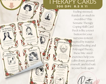 40 tarjetas de habilidades de afrontamiento de terapia somática Art Nouveau para la regulación del sistema nervioso, ejercicios polivagales, TEPT complejo, conexión a tierra de la terapia para el TEPT