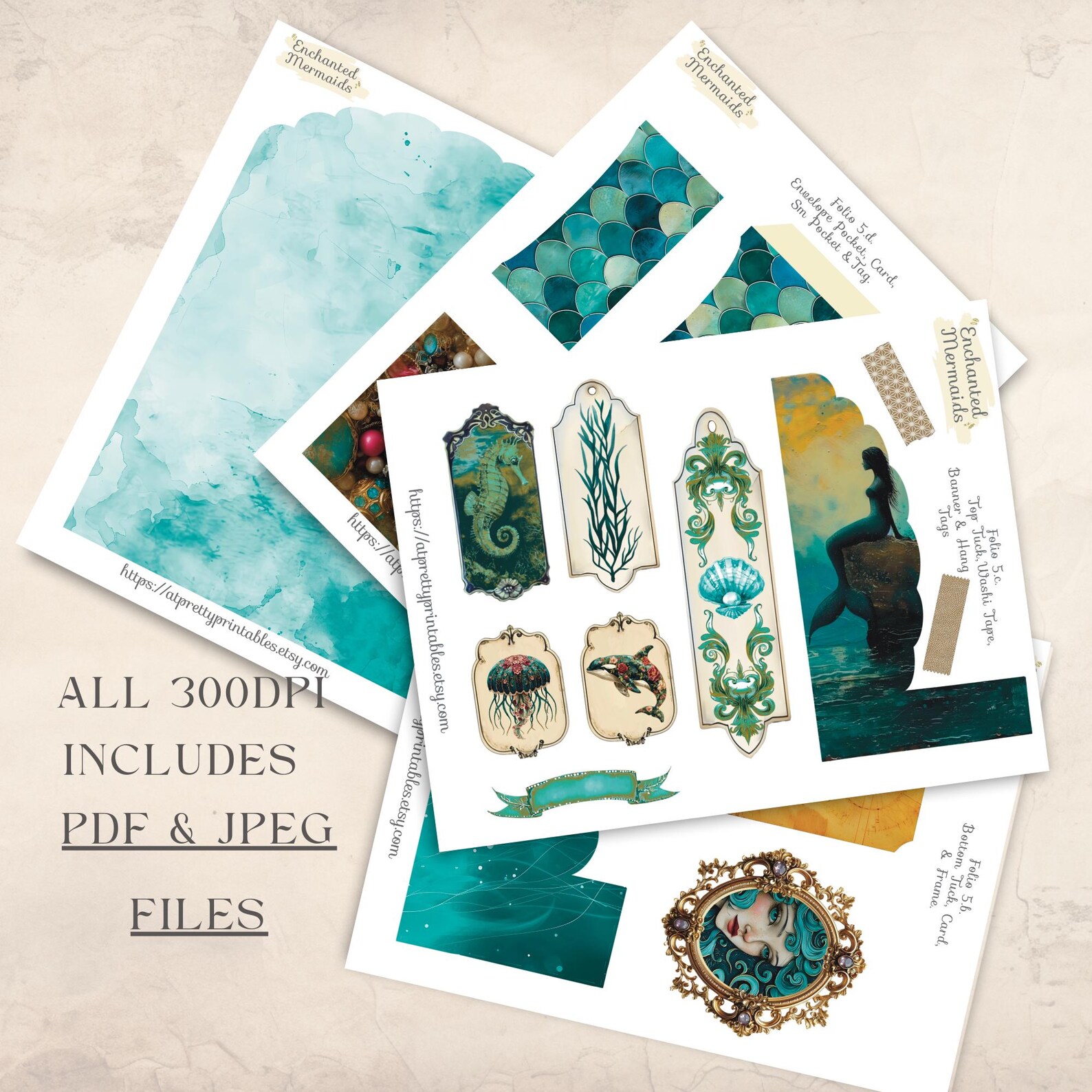 Enchanted Mermaids Vol 5 Junk Journal Folio Kit Printables Bundle Junk ...