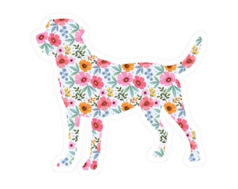 Adesivo Labrador con fiore: adesivo in vinile resistente per laboratorio