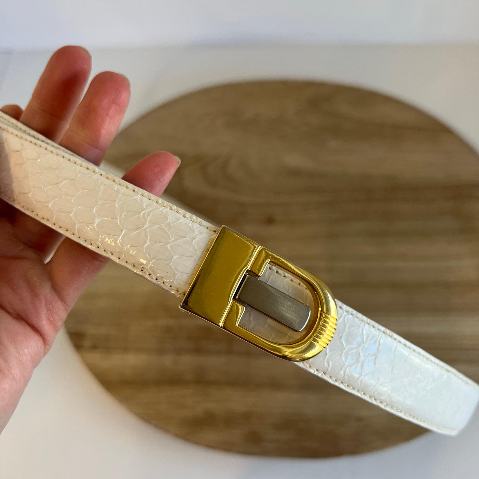 Vintage Snake Leather  Gold and White Belt Sarai Snake Belt – Pewter Shimmer Leather with Vintage  main image 4