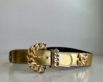 Vintage 90s Gold Chunky Embellished Vegan Leather Belt - S