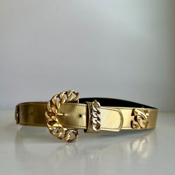 Vintage 90s Gold Chunky Embellished Vegan Leather… - image 1