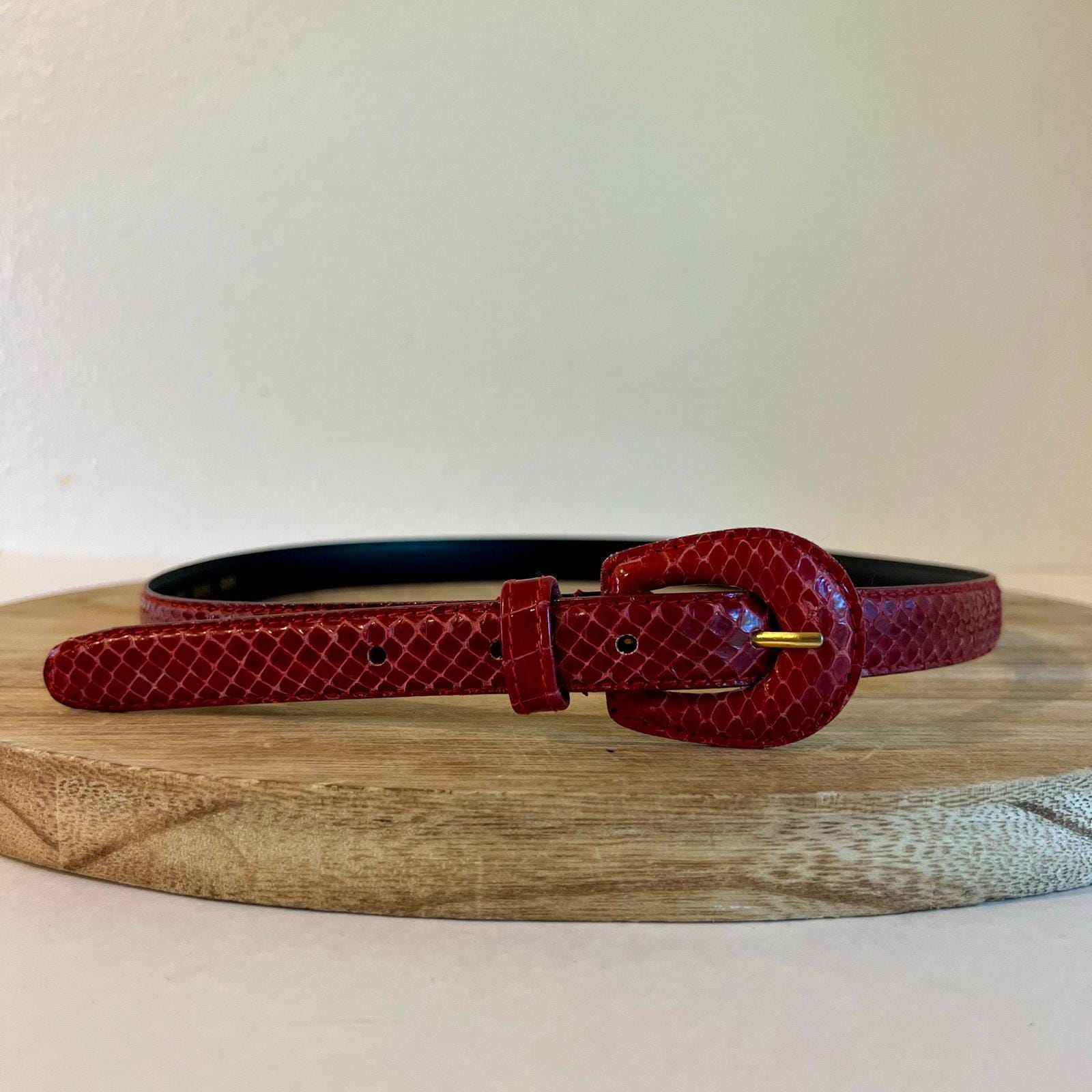 Red Leather Skinny Belt with Decorative Western Snake Tips Red Python Snake Embossed Vegan Leather Belt Removable  main image 4