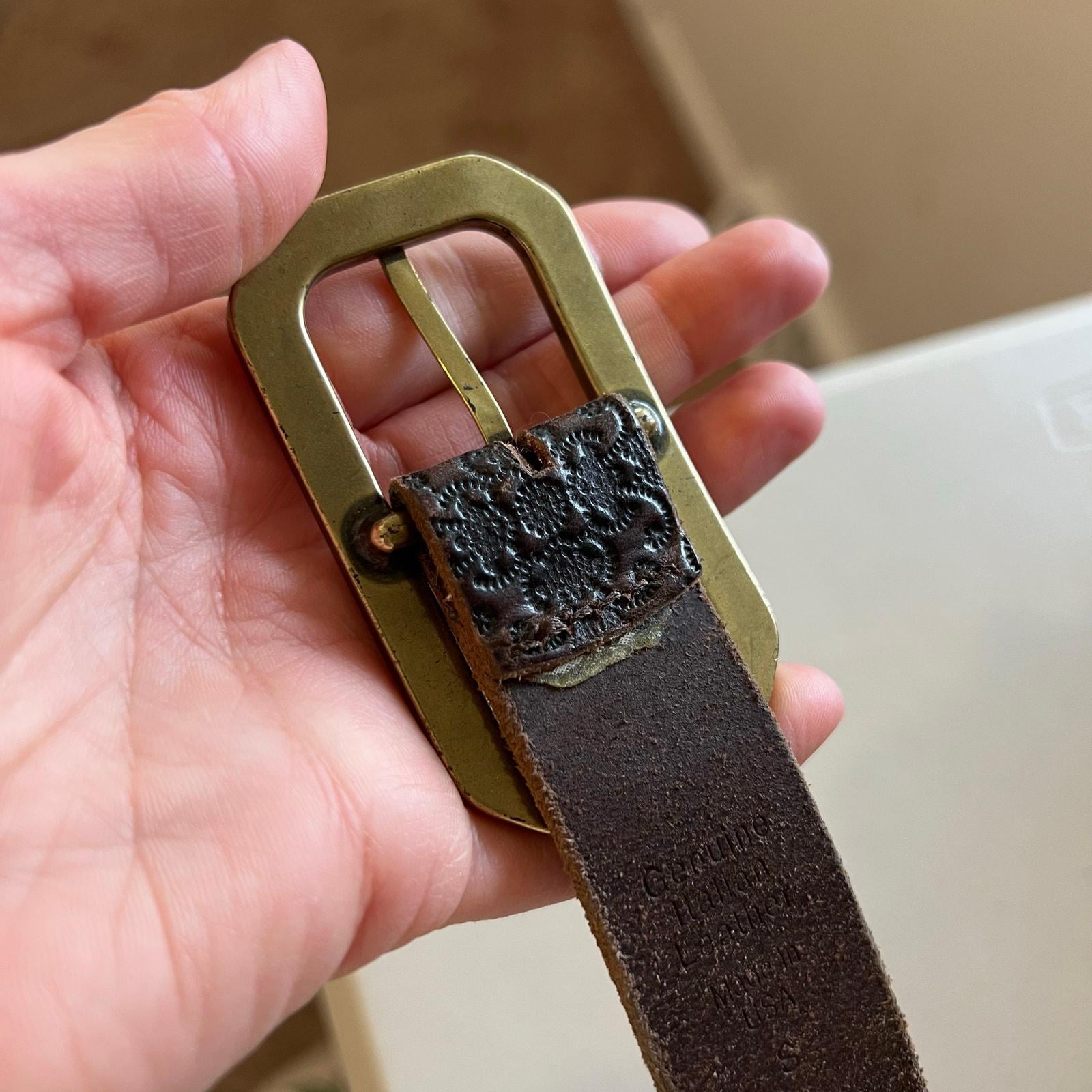 Brown Genuine Italian Leather Embossed USA Brass Sparkle Buckle Belt Size S/M Brown Genuine Italian Leather Embossed USA Brass Sparkle  main image 4
