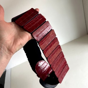 Vintage Red Vegan Leather Croc Scale Thick Wide Elastic Belt Small image 2