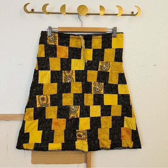 Vintage Handmade Yellow Checkered Patchwork Knee … - image 10
