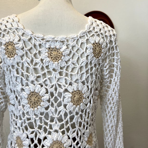 Rico Hand Knits 90s White Neutral Floral Crochet … - image 4