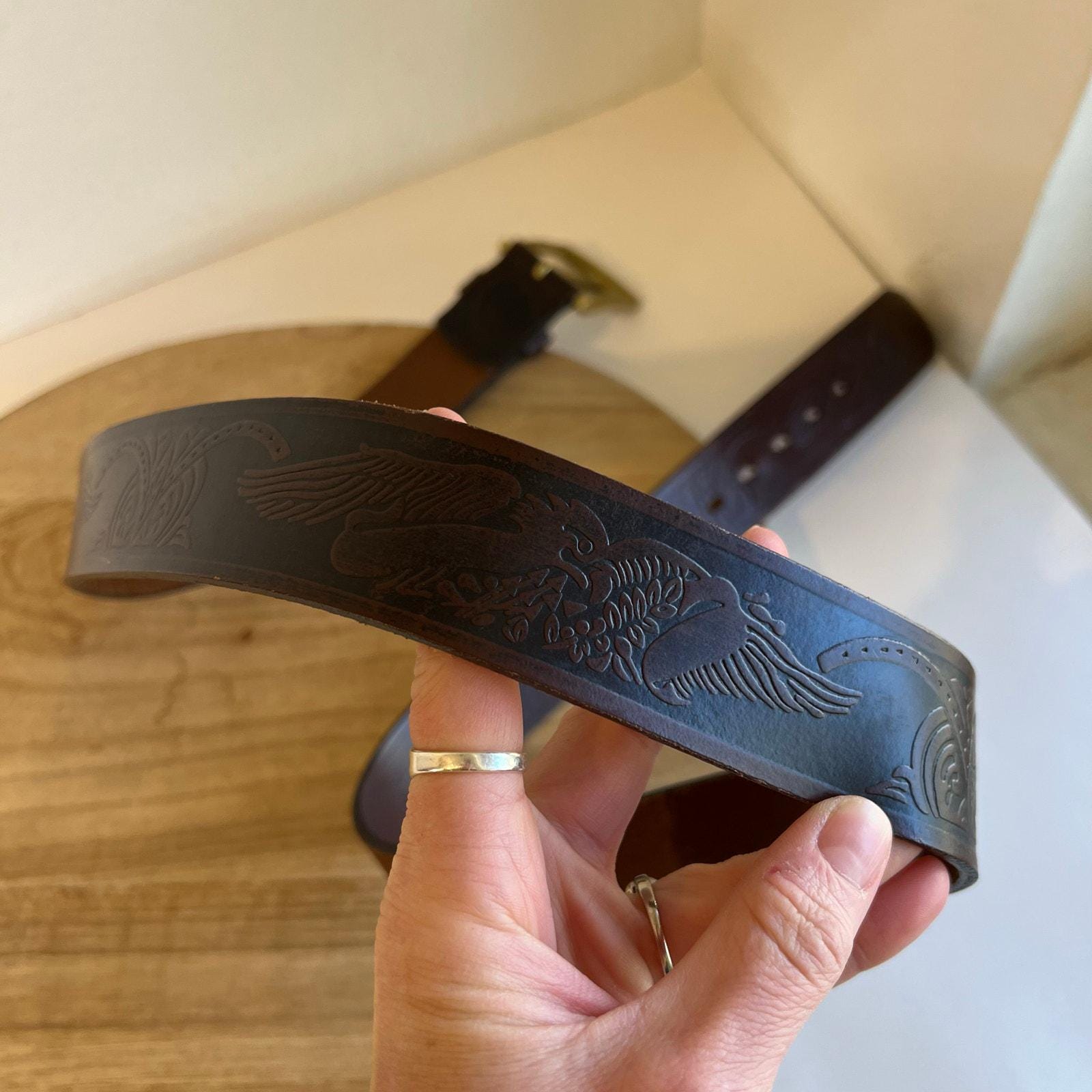 Wrangler Brown Genuine Leather Eagle Tooled Western Belt  display picture 2