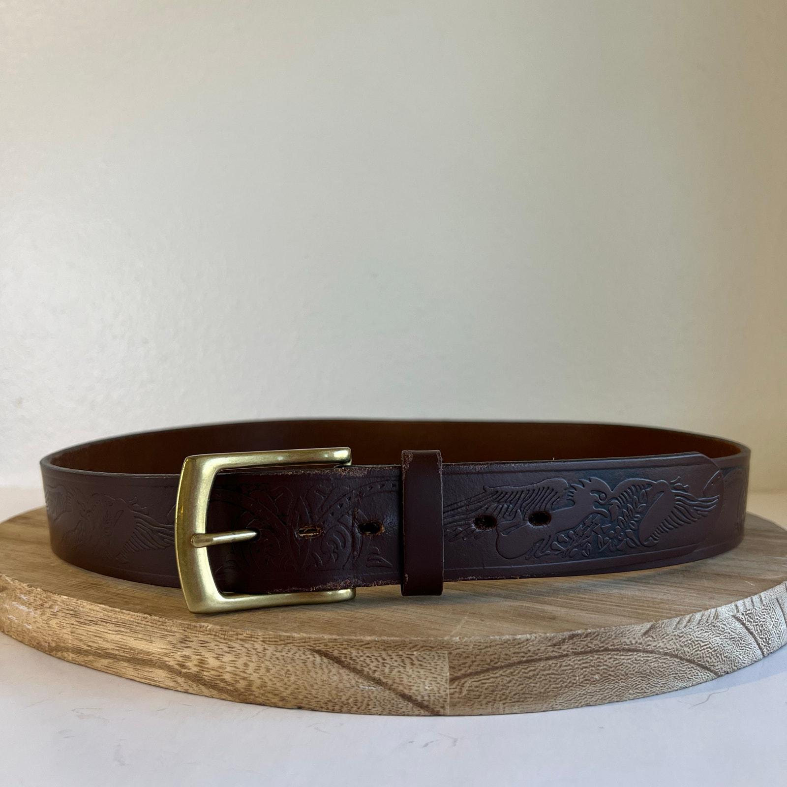 Wrangler Brown Genuine Leather Eagle Tooled Western Belt Unisex Size Large Wrangler Brown Genuine Leather Eagle Tooled Western Belt  main image 3