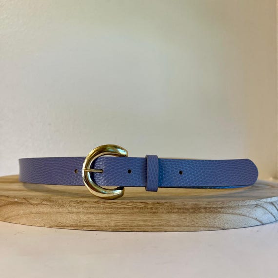 Vintage 90s Lavender Purple Vegan Leather Gold Buckle Belt  display picture 1