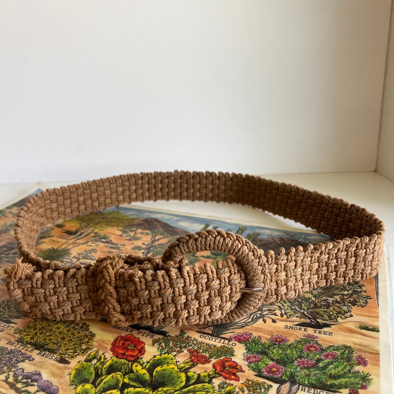 Vintage 70s Hippie Boho Tan Woven Free Size Beach Wrap Belt image 10