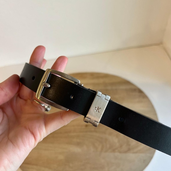 Vintage 90s Calvin Klein Black Genuine Leather Silver Buckle Belt Size XL NEW CALVIN KLEIN Belt Sz. XL Black Textured Leather Vintage  main image 2