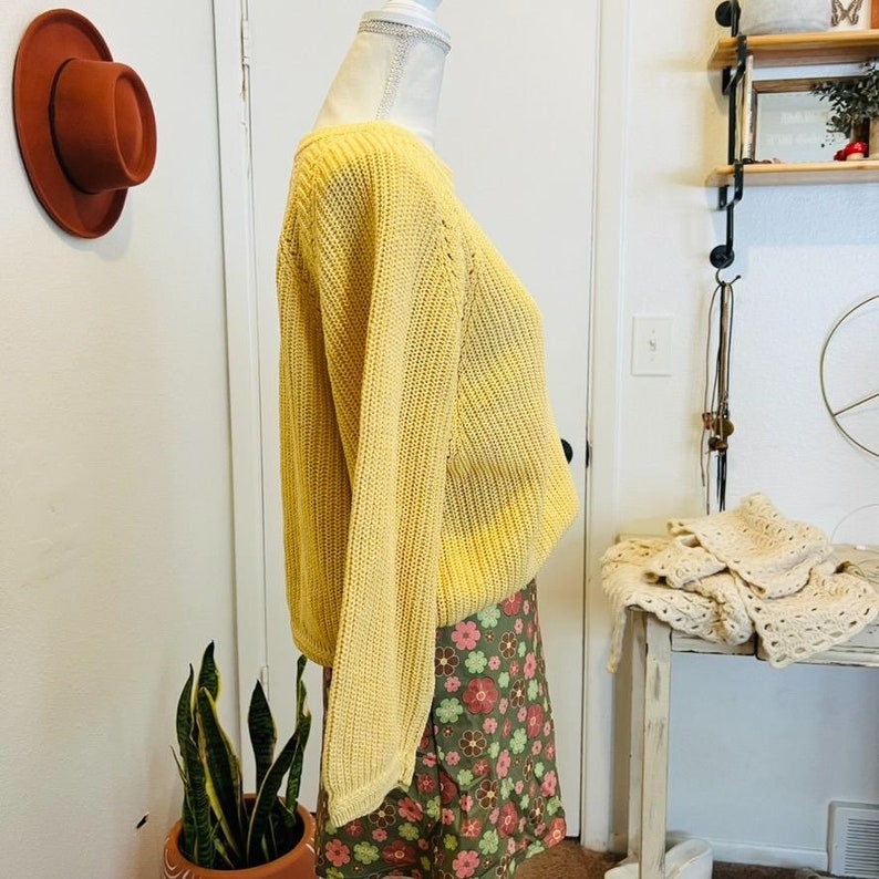 Vintage Oversized 90s Pale Yellow Chunky Cotton Pullover Sweater image 6