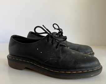 Dr. Martens Women's 1461 Black Leather Paint Splattered Lace Up Chunky Loafer