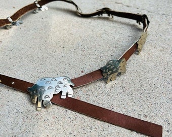 Handmade Brown Genuine Leather Silver Studded Buffalo Made in Mexico Western Belt