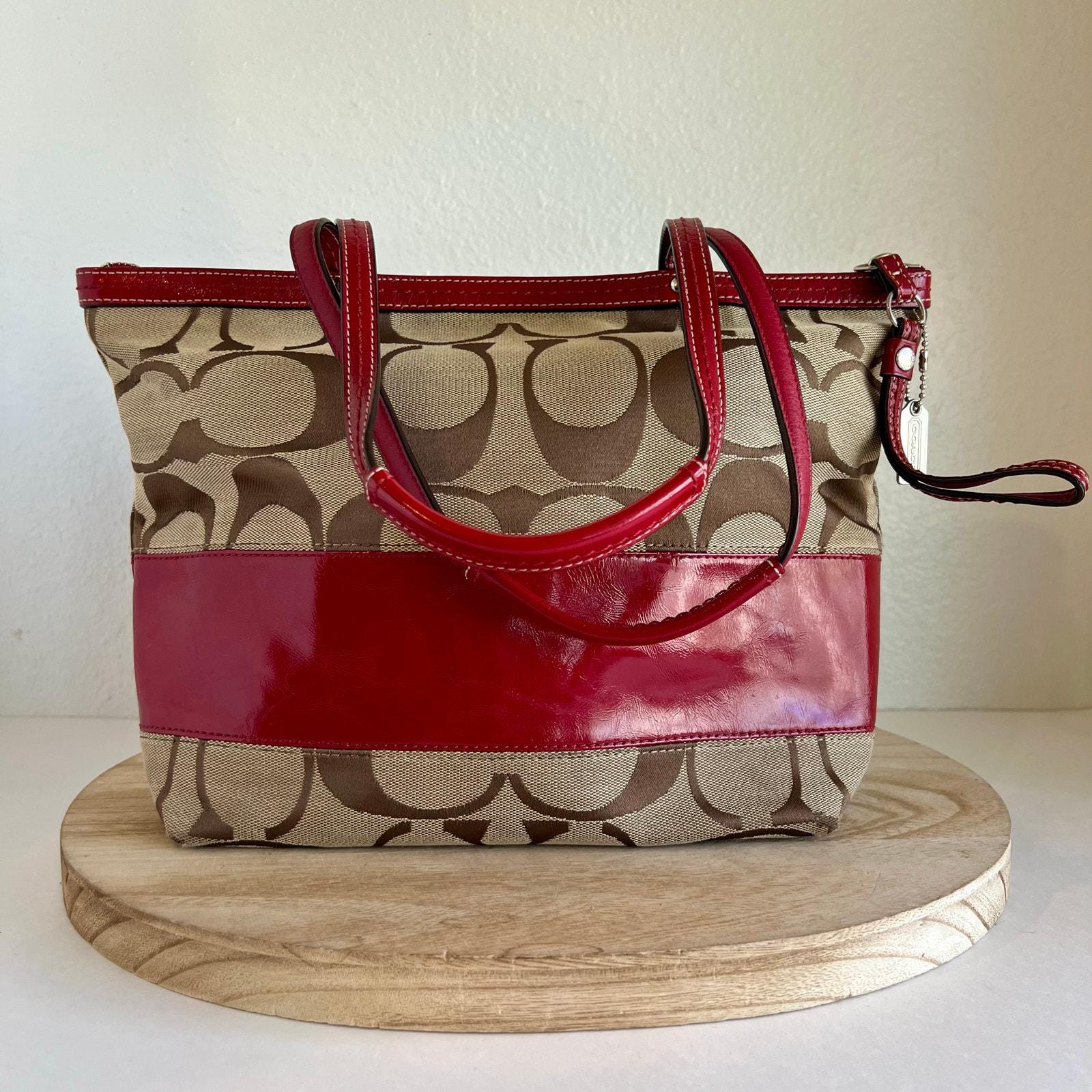 Coach Vintage Red Signature Tan Patent Leather Medium Tote Bag - Etsy