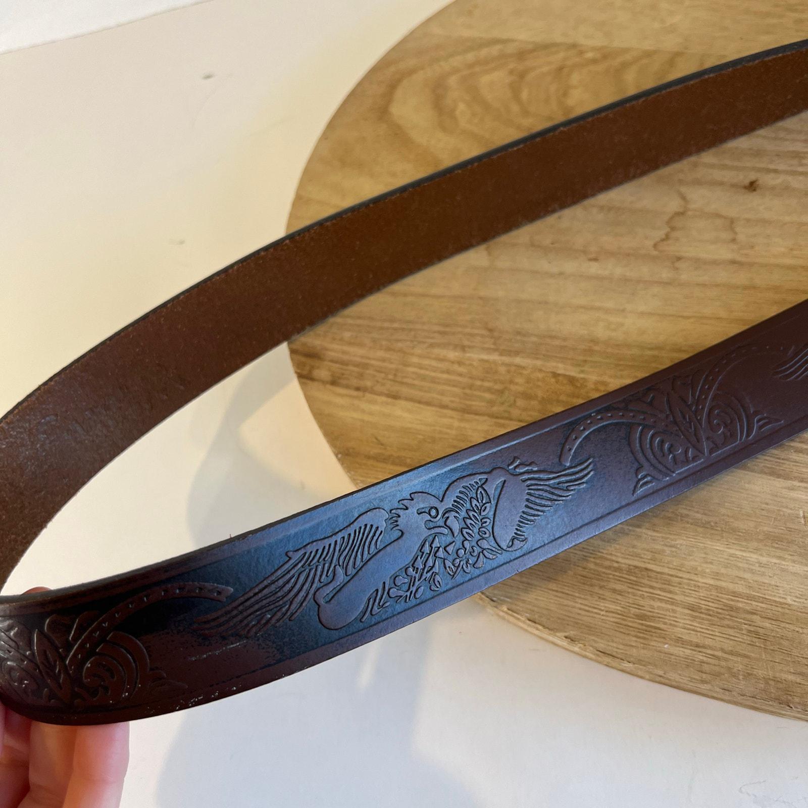Wrangler Brown Genuine Leather Eagle Tooled Western Belt  display picture 3
