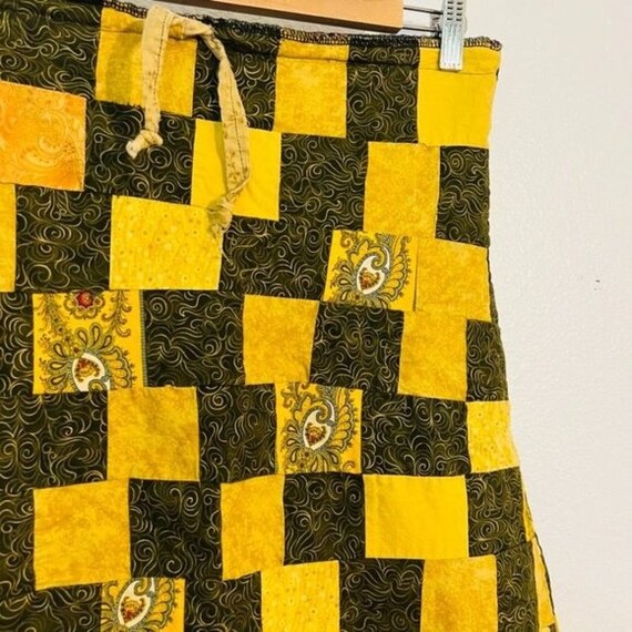 Vintage Handmade Yellow Checkered Patchwork Knee … - image 6