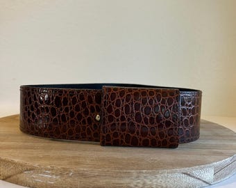 Jessica Howard Brown Vegan Leather Wide Elastic Wrap Belt  display picture 1