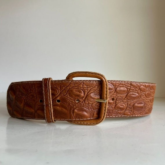 Vintage Uruguay Made Tan Genuine Leather Wide Belt