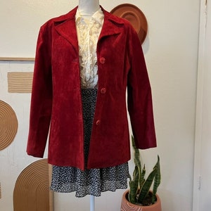 Vintage Classic 90s Red Worn in Distressed Genuine Leather Blazer Shacket Jacket image 1