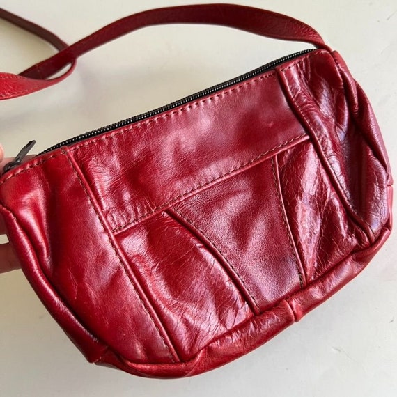 Vintage 90s Red Genuine Leather Made in Mexico Pa… - image 6