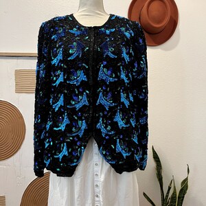 80’s Black Green and Red Sequin Bow Jacket by Laurence Kazar New York main image 1