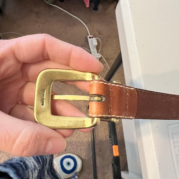 Fossil Tan Genuine Leather Patchwork Solid Brass … - image 10