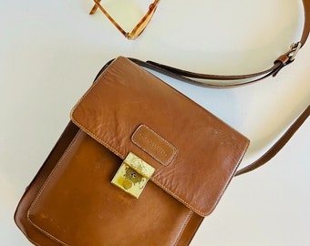 Lancel Paris Vintage 90s Tan Genuine Leather Made in Italy Crossbody Bag