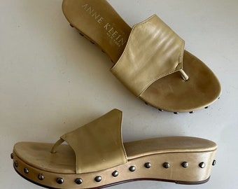 Vintage 90s Light Tan Studded Open Toe Chunky Sandal 8.5