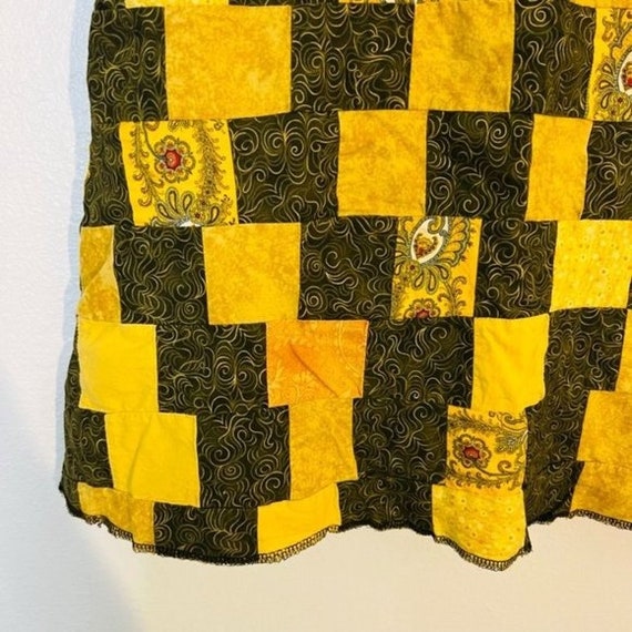 Vintage Handmade Yellow Checkered Patchwork Knee … - image 7