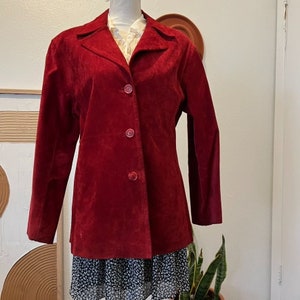 Vintage Classic 90s Red Worn in Distressed Genuine Leather Blazer Shacket Jacket image 8