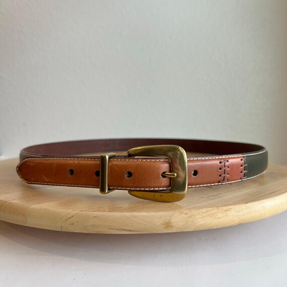 Fossil Tan Genuine Leather Patchwork Solid Brass … - image 11