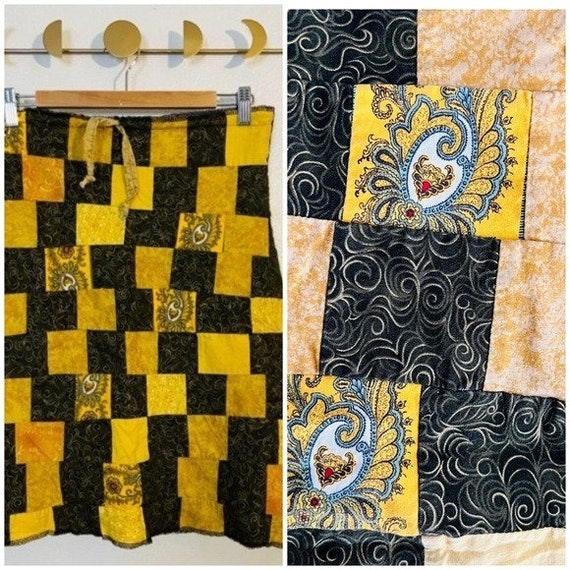 Vintage Handmade Yellow Checkered Patchwork Knee … - image 5