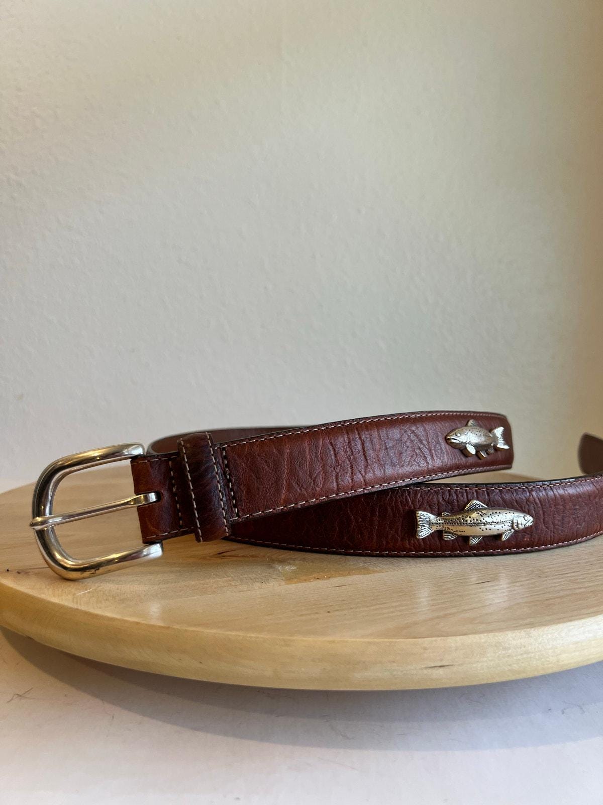 Vintage L.L. Bean brown leather belt with ornate silver‎ buckle Ll Bean Leather Belt - Etsy main image 2