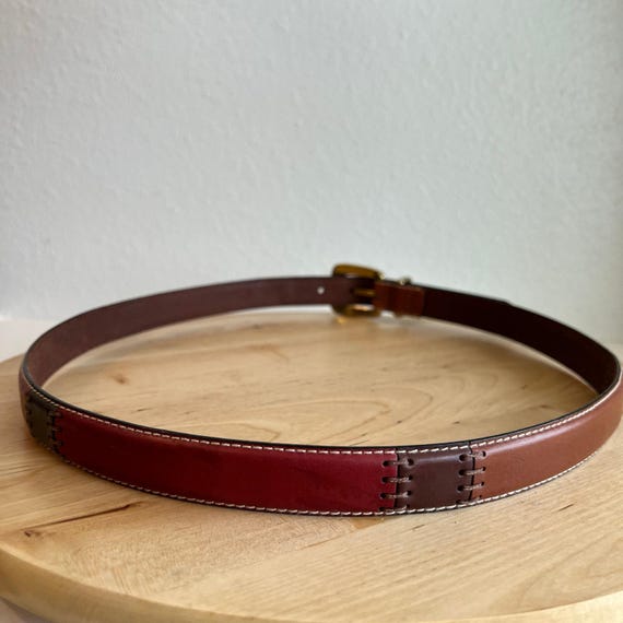 Fossil Tan Genuine Leather Patchwork Solid Brass … - image 2