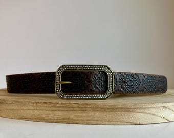 Black Vegan Leather Embellished Antique Brass Colored Buckle  display picture 1